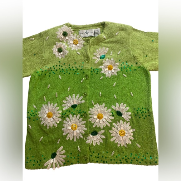 NWT RARE 2005 Design Options Philip Jane Gordon 3D Daisy Flower Cardigan Size S - Picture 2 of 10